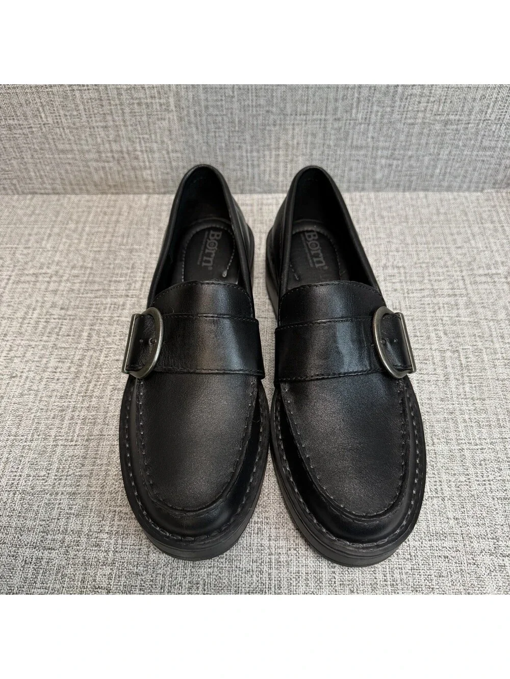 Born Shoes Women’s Size 6.5 M Loafers Black Leather Contessa Slip On Lug Sole